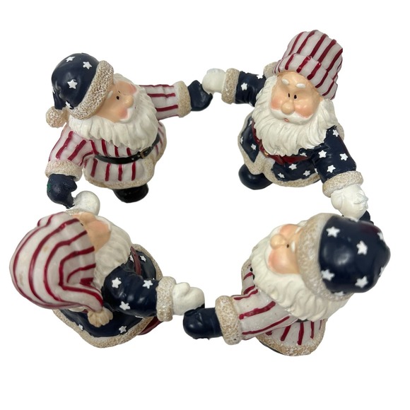 Circle Candleholder with 4 Dancing Santas Stars and Stripes Home Interiors 2002 - Picture 6 of 11